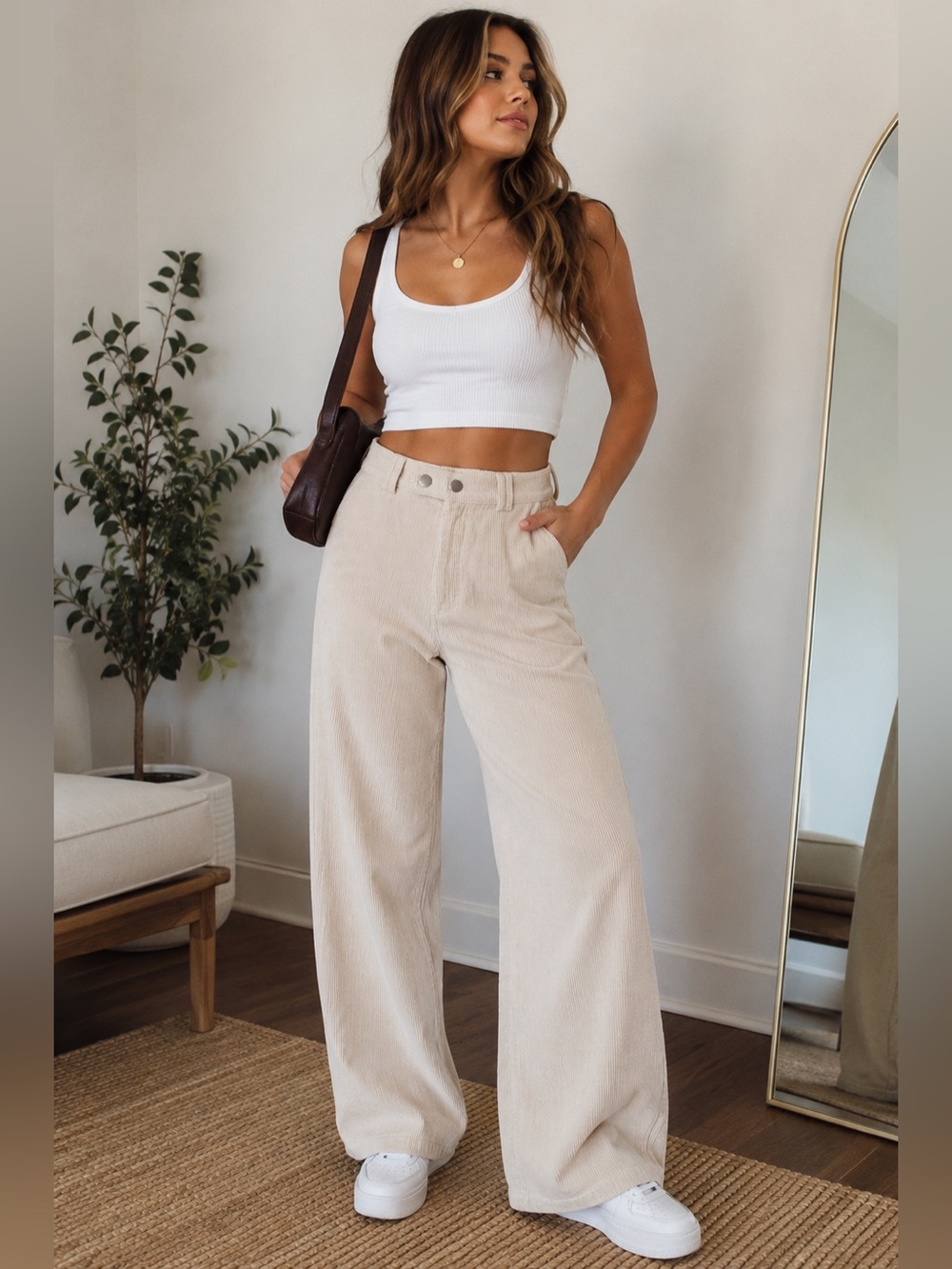 Princess Polly Cream Wide Leg Corduroy Pants 100% Cotton High Rise Size 4